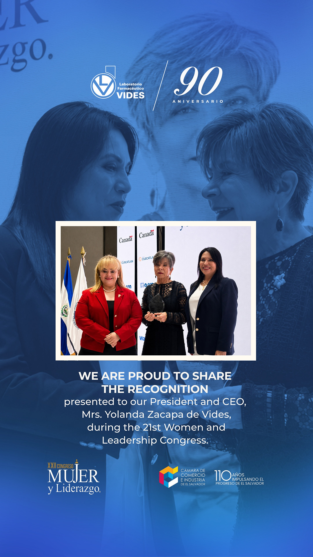 Reconocimiento a nuestra Presidenta y Directora General, Sra. Yolanda Zacapa de Vides